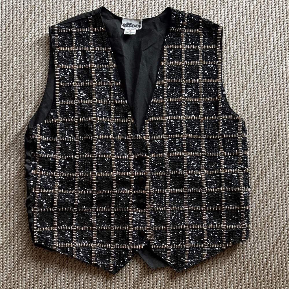 Elegant Vintage Effeci Sequined Vest with Beaded Accents